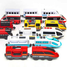 Charger l'image dans la galerie, Train électrique en bois pour enfants, jouet, modèle de Train adapté aux pistes de voiture en bois, cadeau d'anniversaire et de noël, nouvelle collection