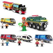 Charger l'image dans la galerie, Ensemble de jouets de Train électrique en bois, Locomotive de voiture électrique, fente moulée sous pression, adaptée à toutes les pistes ferrées de marque en bois pour enfants