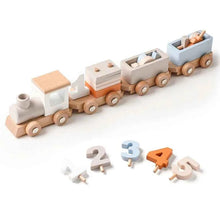 Charger l'image dans la galerie, Train en bois jouet d'anniversaire jouets Montessori jouets éducatifs pour bébé chariot en bois jouets d'apprentissage pour bébé nombre de jouets pour bébé en bois
